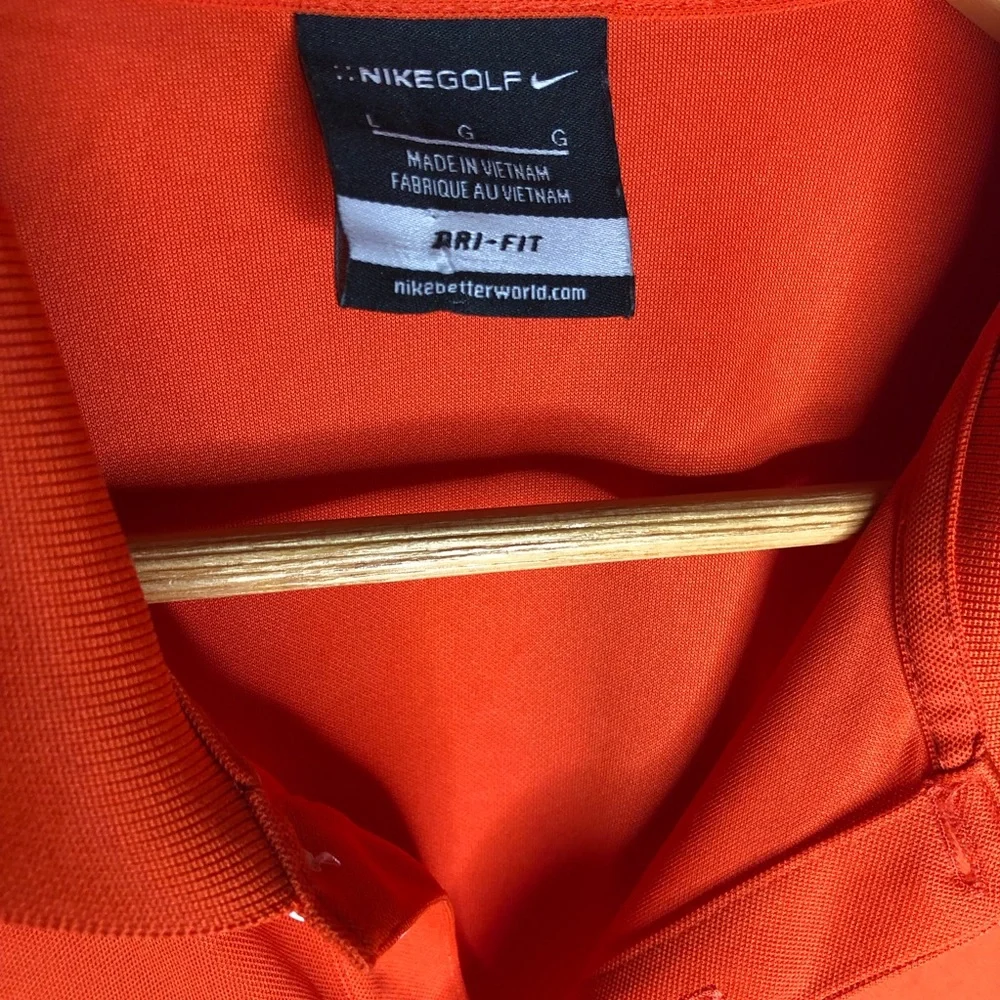 Nike Golf Mens Size Large Orange Dri-Fit Polo Shirt Short Sleeve Wallstreet Logo